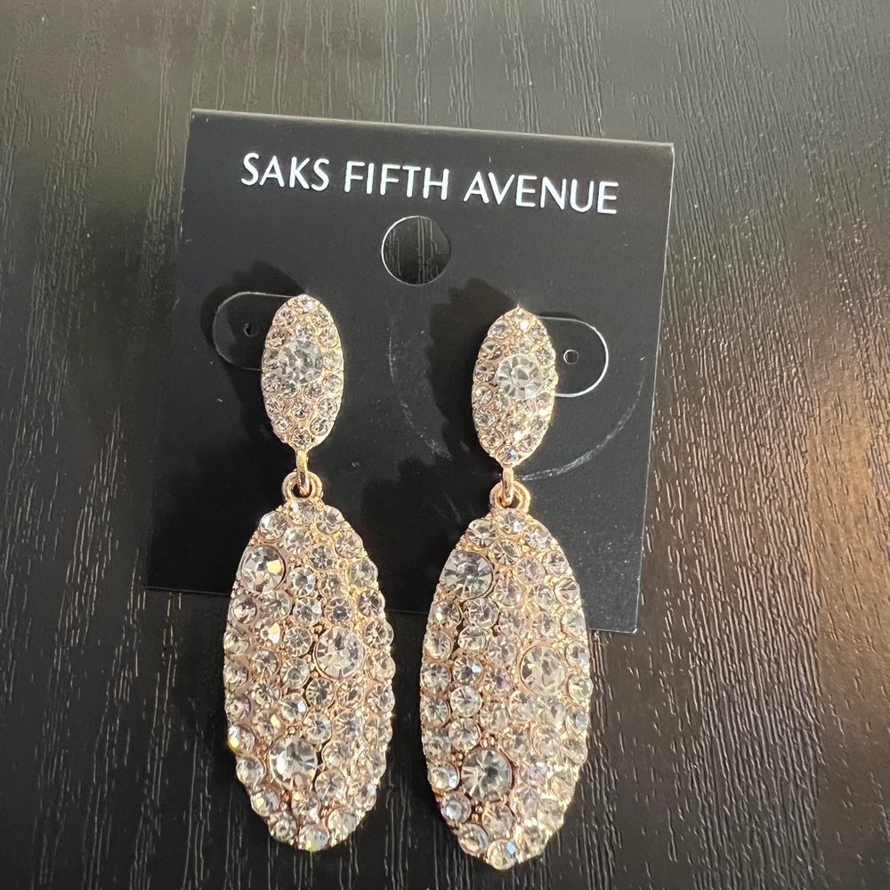 Saks Fifth Avenue Gold Tone/Clear Stones Drop Earrings
